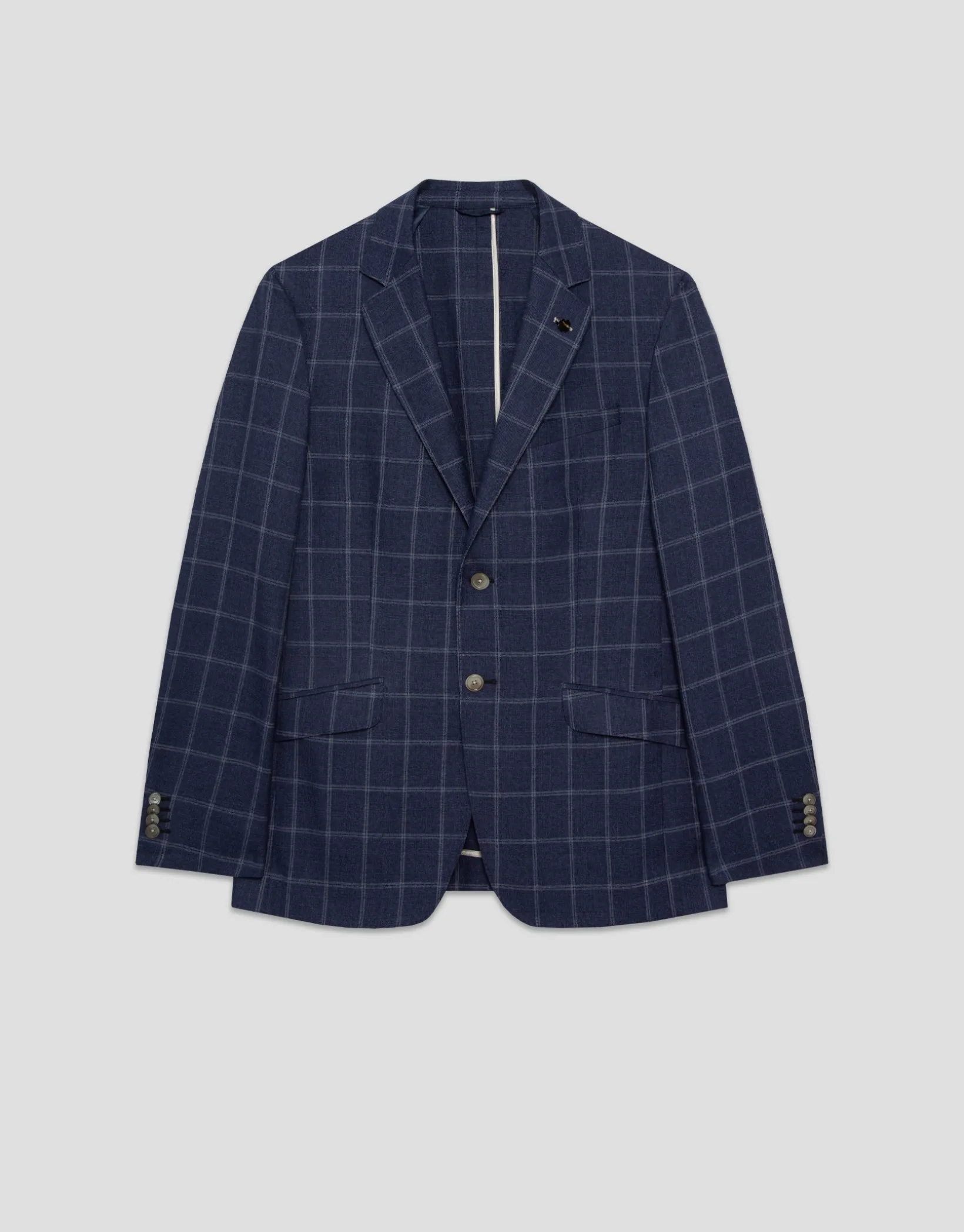 Americana lana/lino/algodón cuadros tonos azules
