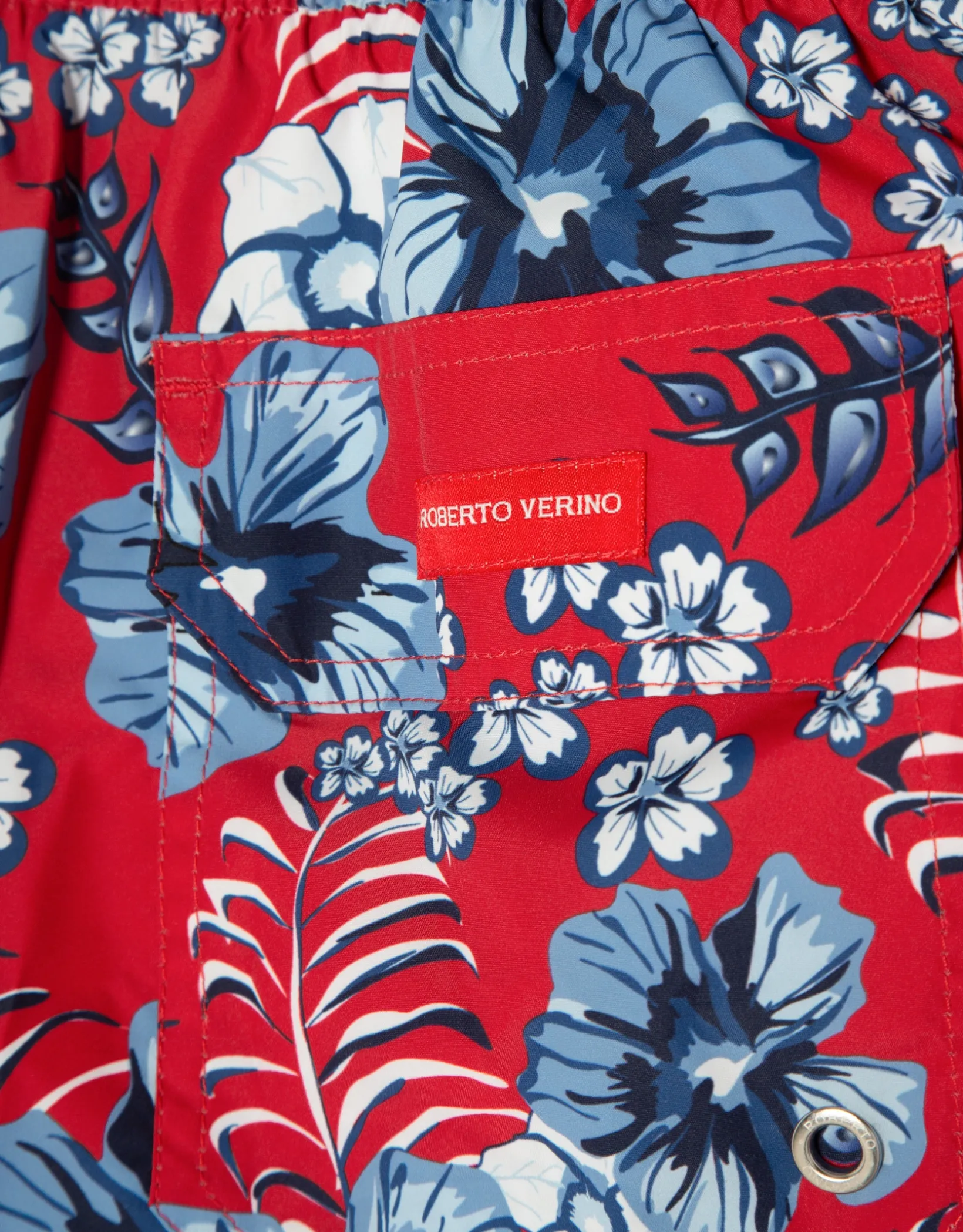 Bañador estampado flores rojo y tonos azules