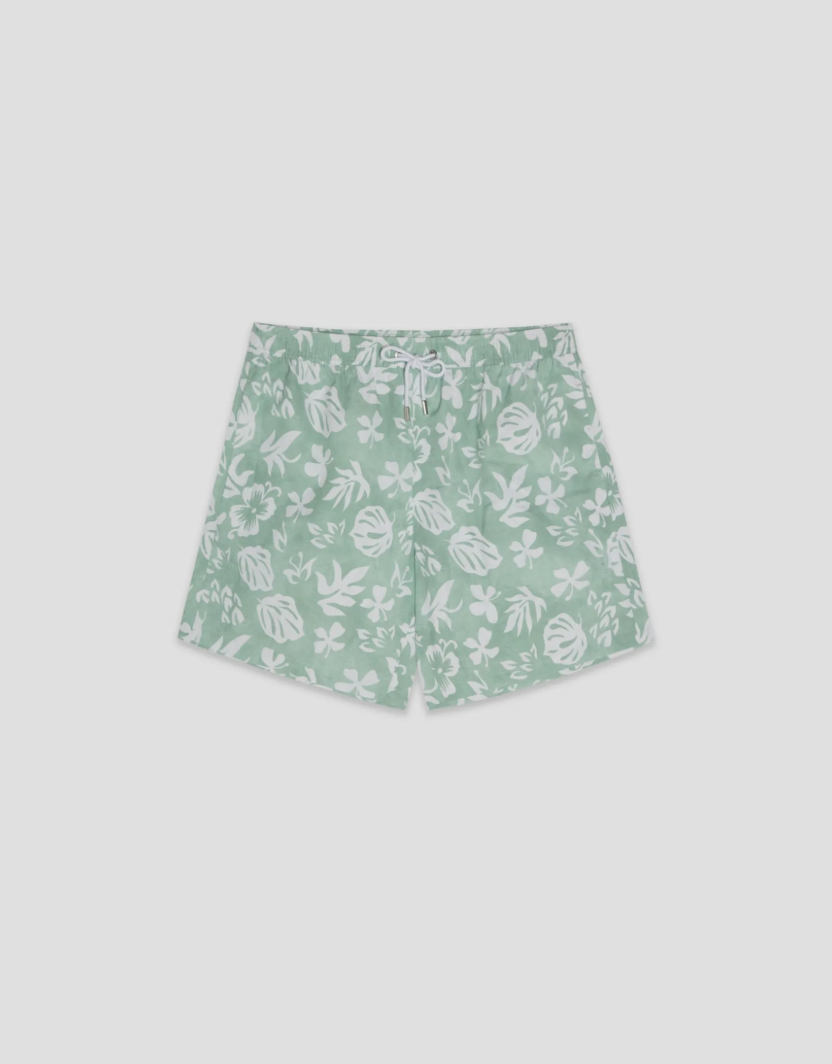 Bañador verde caqui estampado hojas blancas