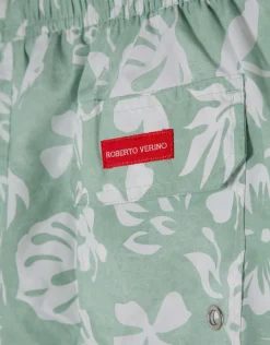 Bañador verde caqui estampado hojas blancas