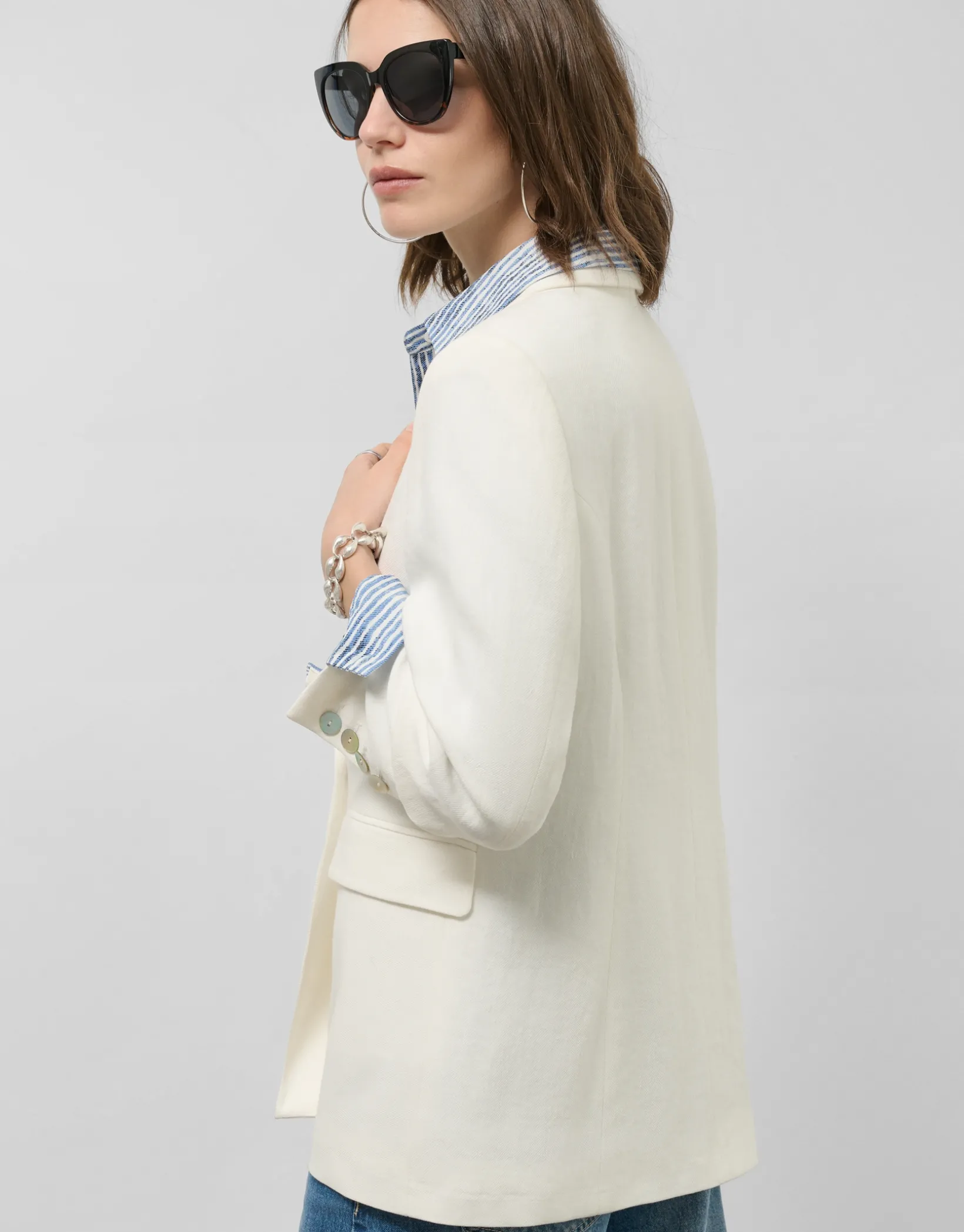 Blazer cruzada mezcla lino viscosa crudo