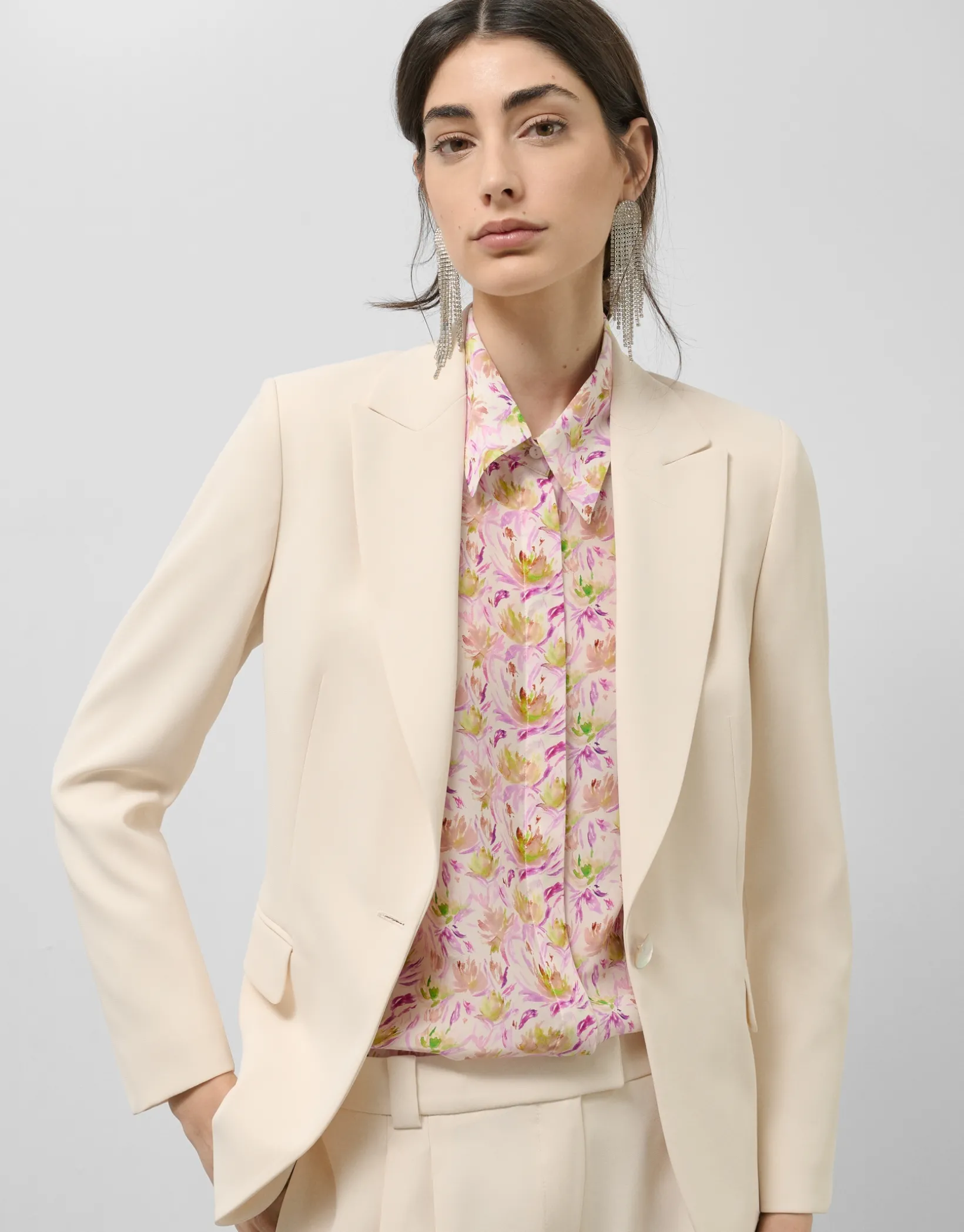 Blazer de un botón crepé beige