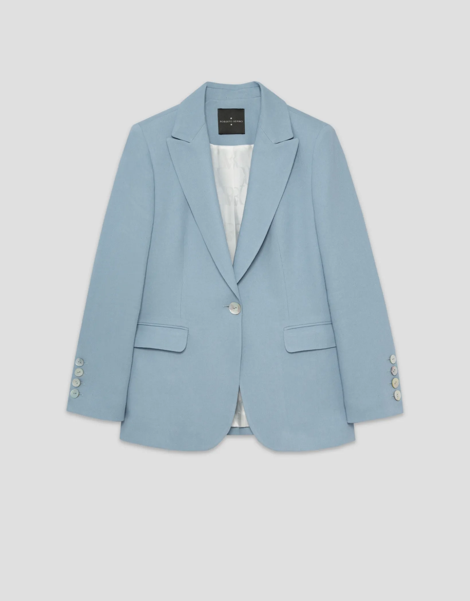 Blazer de un botón lino azul claro