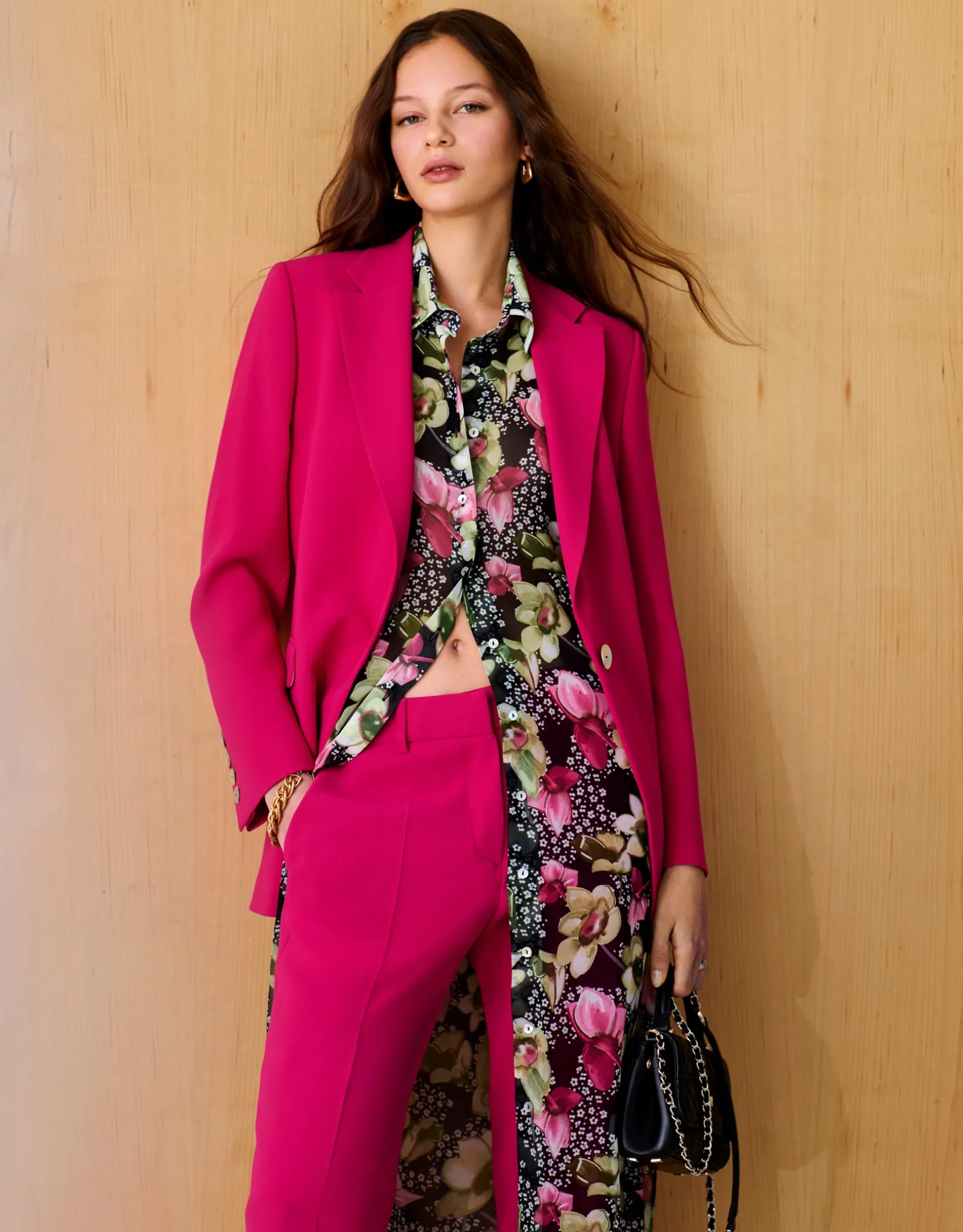 Blazer un botón crepé frambuesa