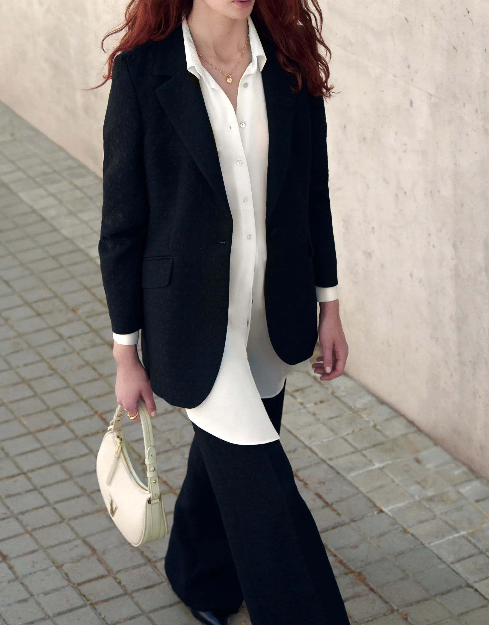 Blazer un botón fantasía relieve negro