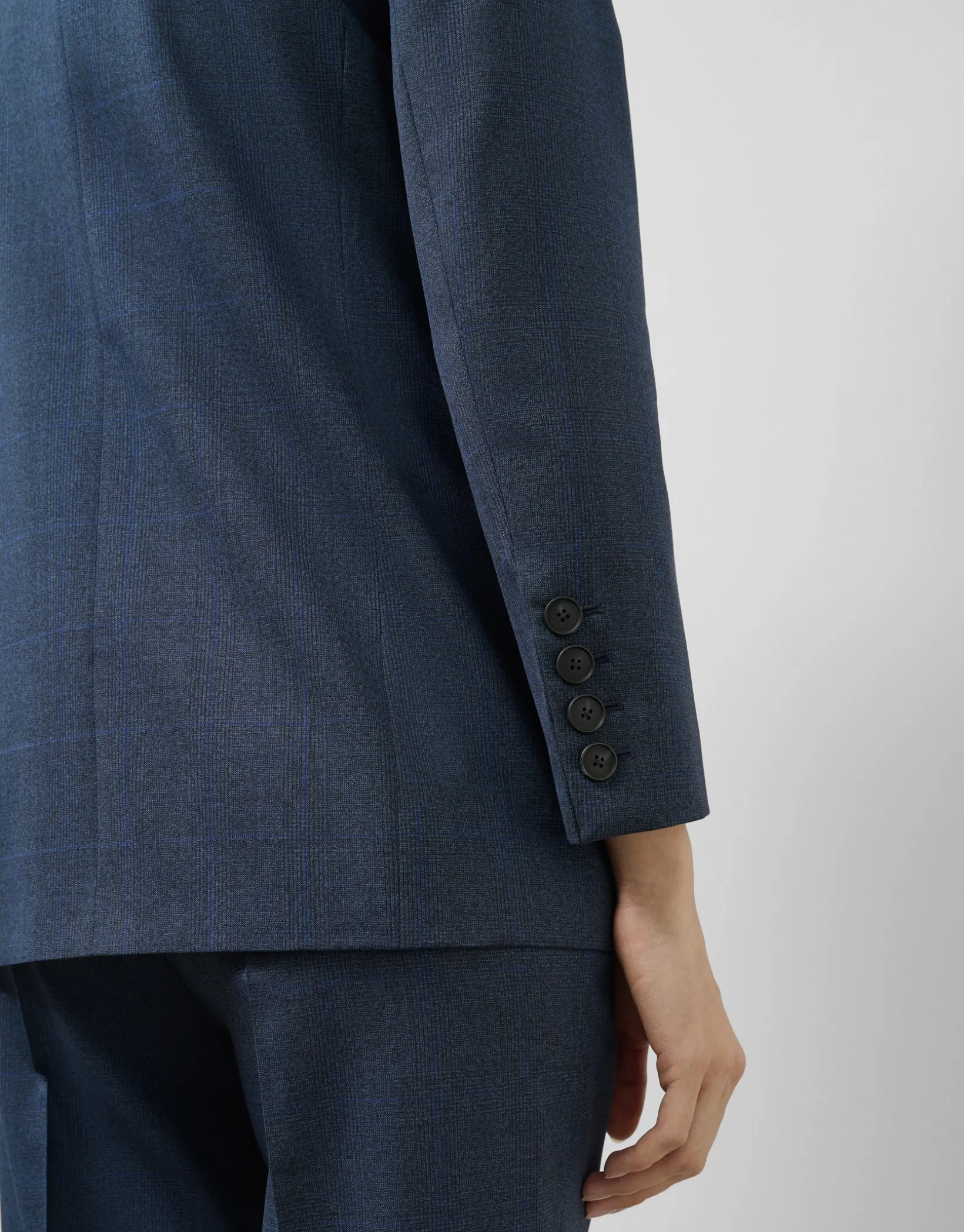 Blazer un botón lana fresca cuadro gales azul marino
