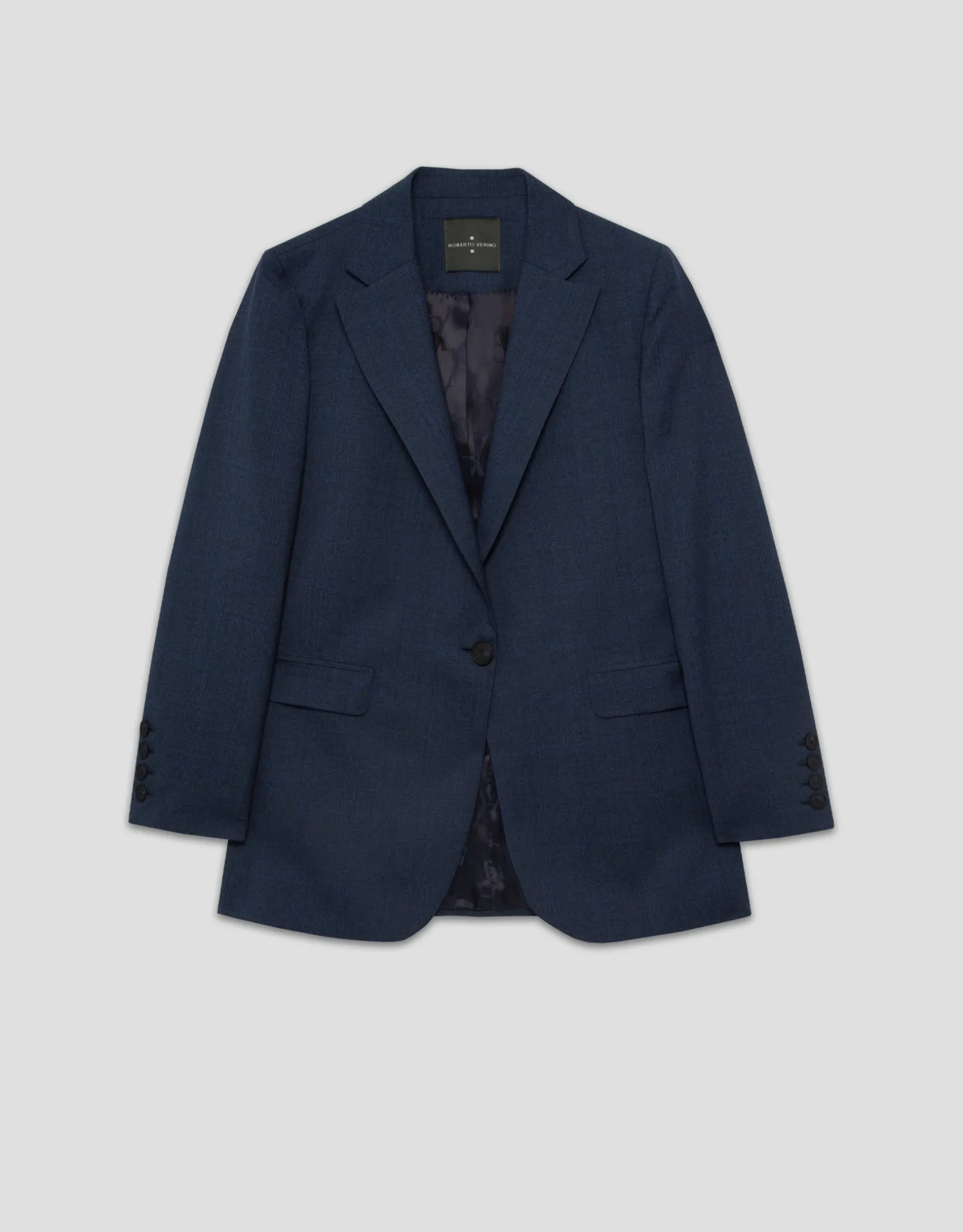 Blazer un botón lana fresca cuadro gales azul marino