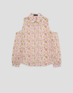 Blusa con manga abierta estampado floral rosa