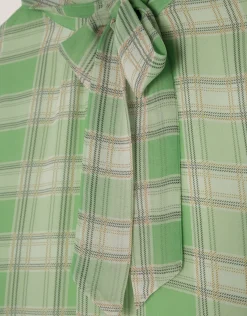 Blusa cuello fruncido cuadros tonos verde