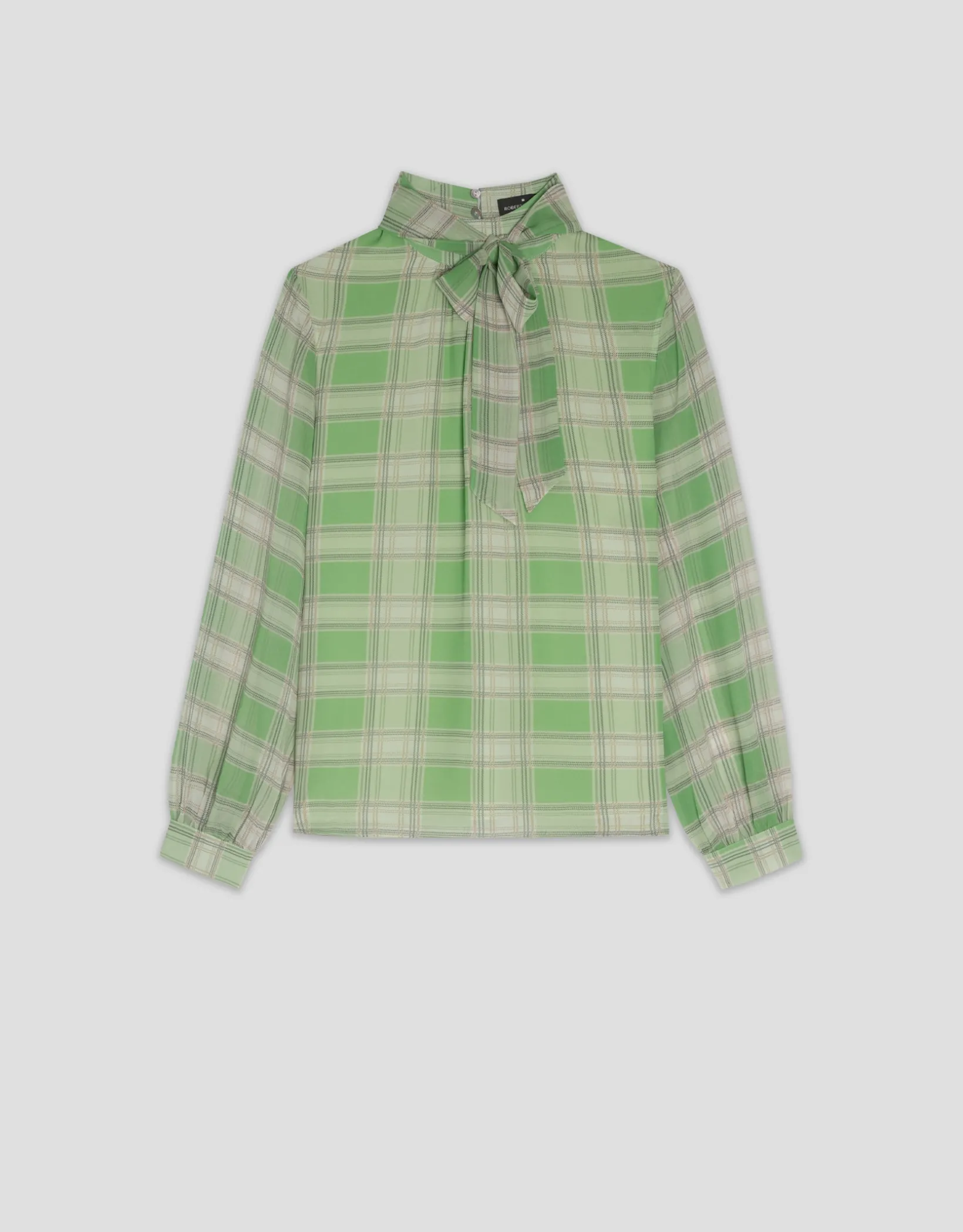 Blusa cuello fruncido cuadros tonos verde