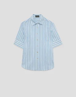 Blusa de manga corta jacquard rayas azul