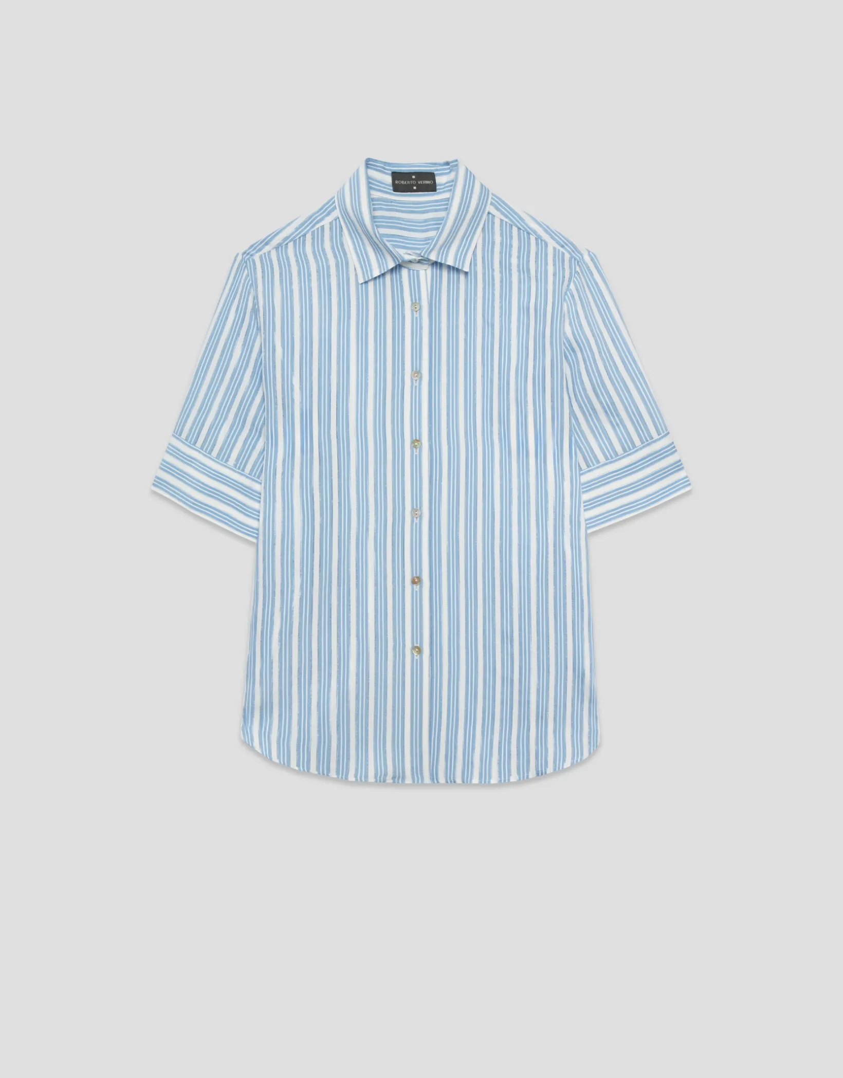 Blusa de manga corta jacquard rayas azul