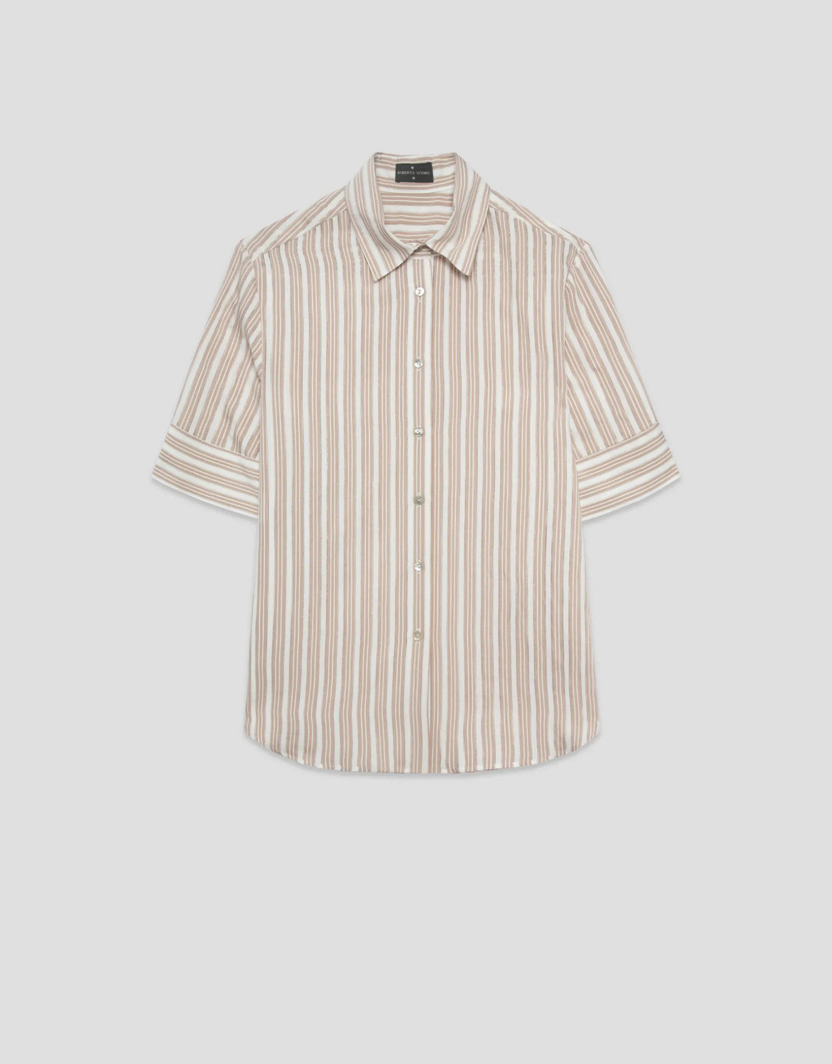 Blusa de manga corta jacquard rayas beige