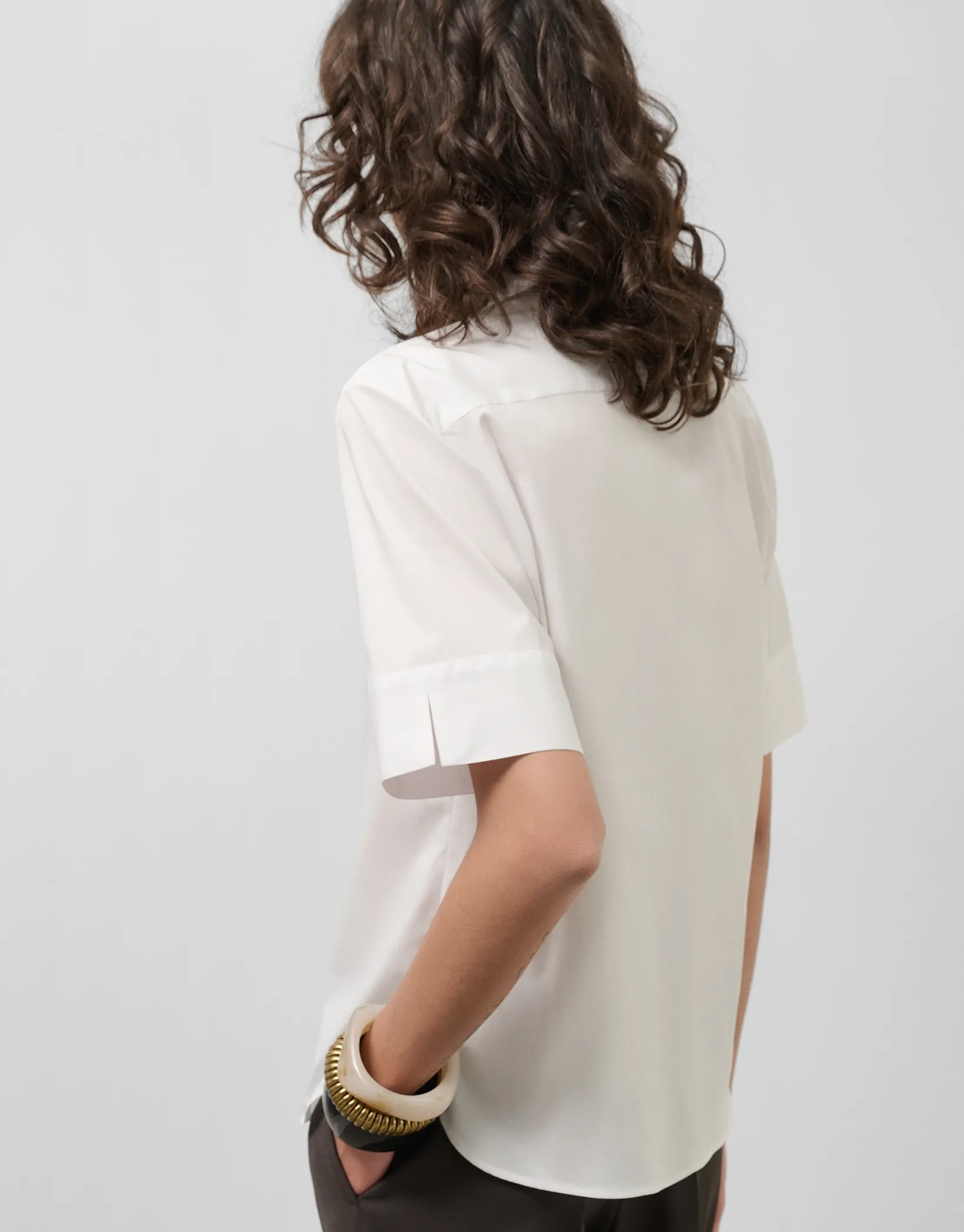 Blusa de manga corta popelín de algodón blanco
