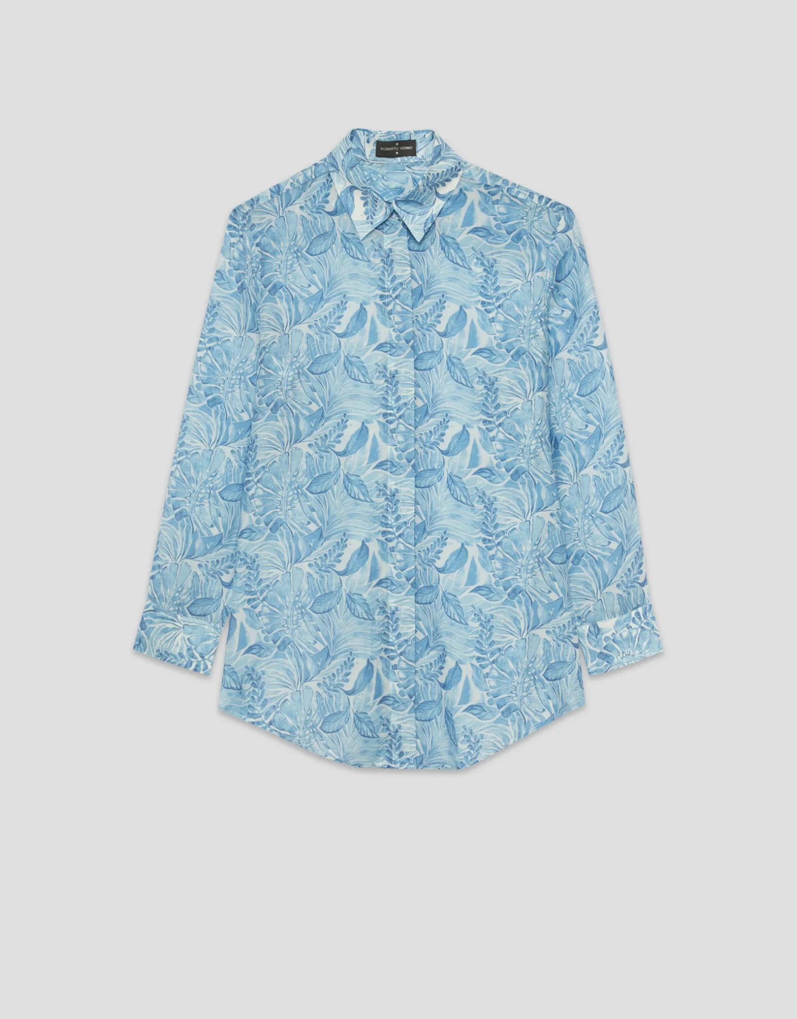Blusa larga en gasa estampado vegetal azul