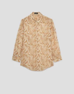 Blusa larga en gasa estampado vegetal cámel