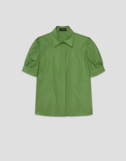 Blusa manga corta fruncida tafeta verde