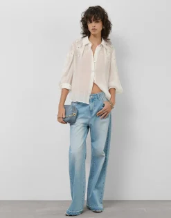 Blusa oversize ramio blanco con bordado