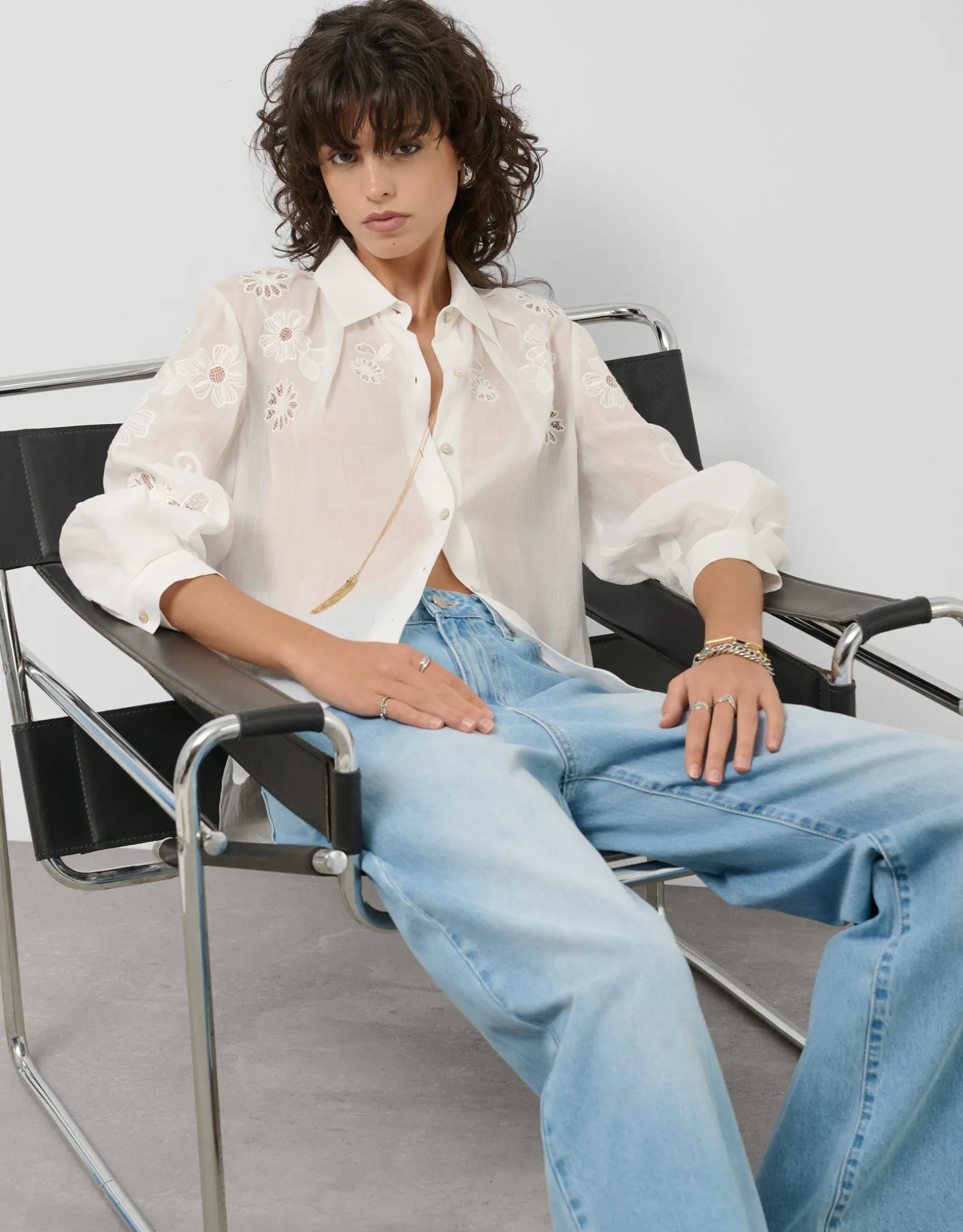Blusa oversize ramio blanco con bordado