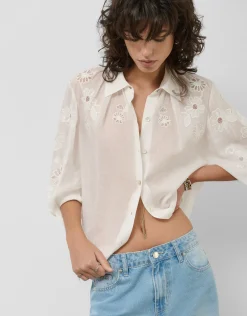 Blusa oversize ramio blanco con bordado