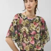 Blusón crepe georgette estampado floral verde