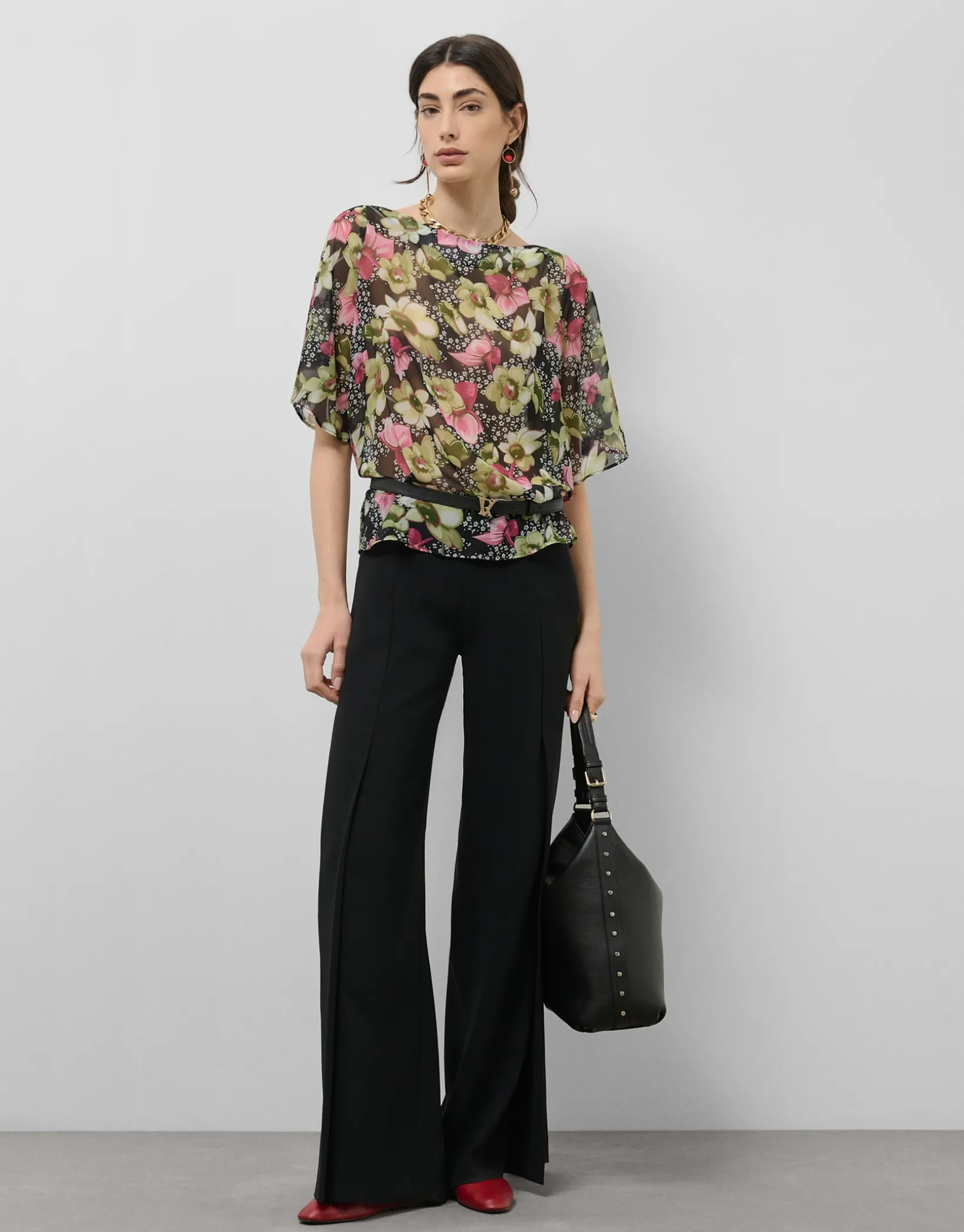 Blusón crepe georgette estampado floral verde