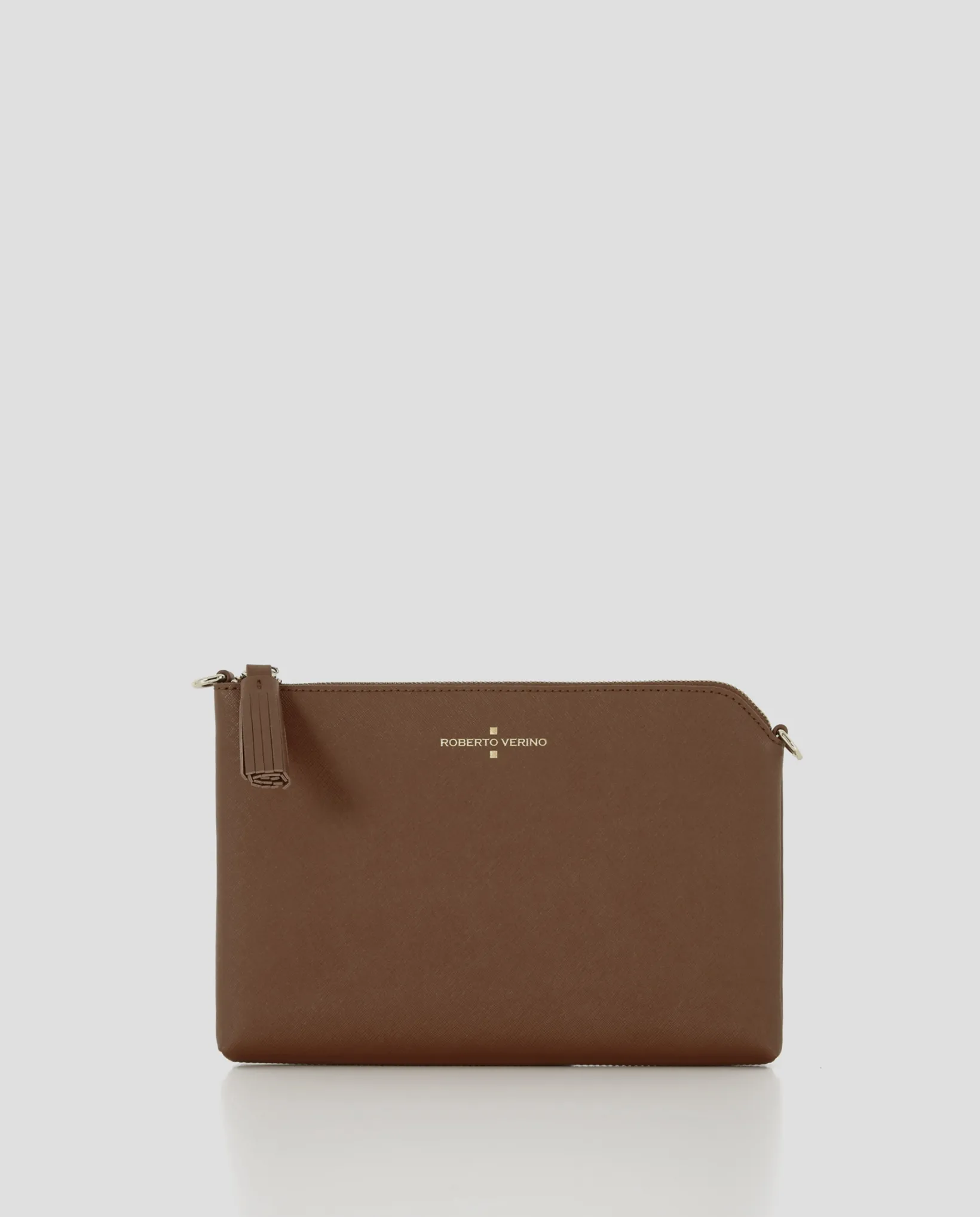 Bolso clutch Lisa piel saffiano marrón claro