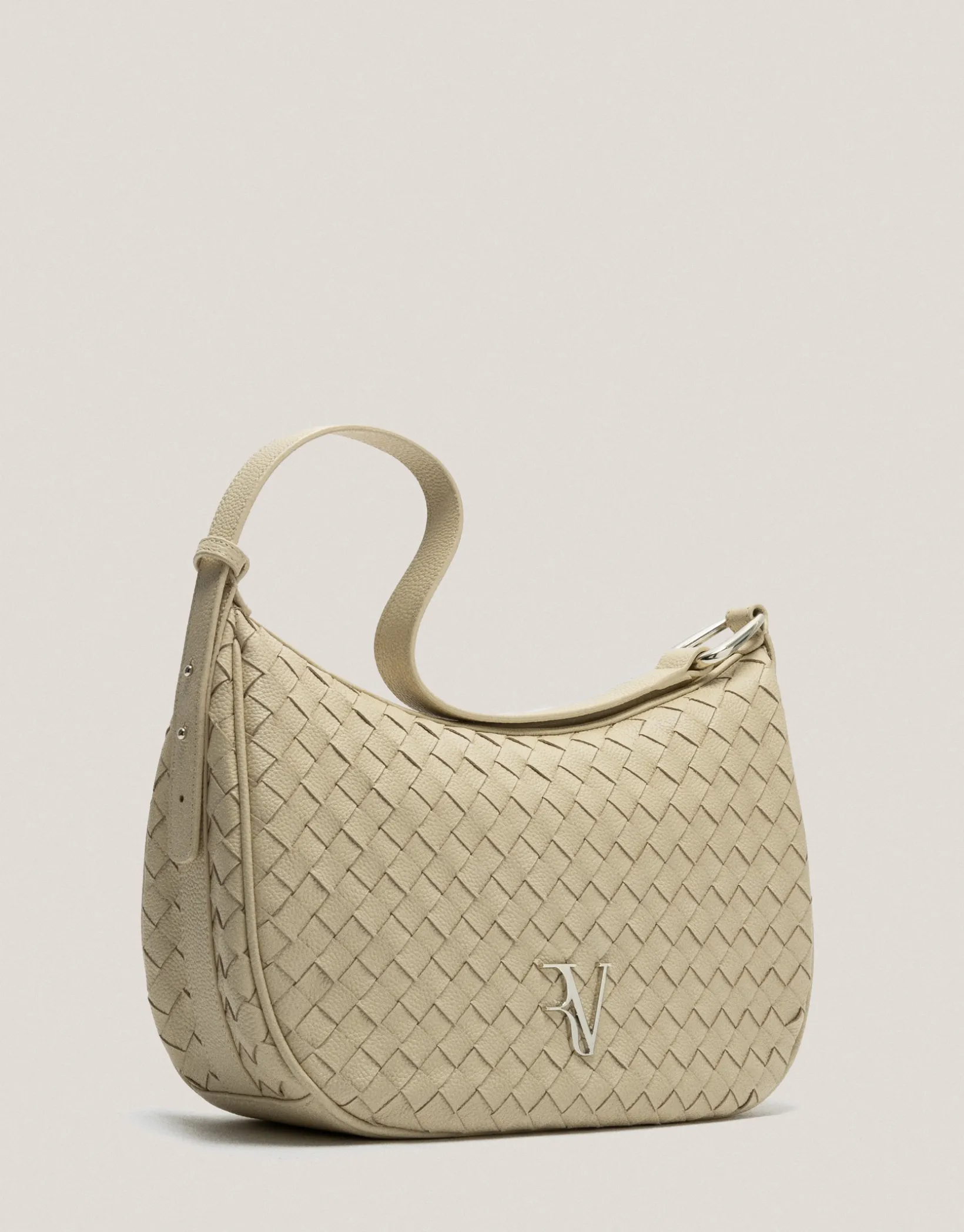 Bolso de hombro Erea Moon Maxi piel trenzada beige