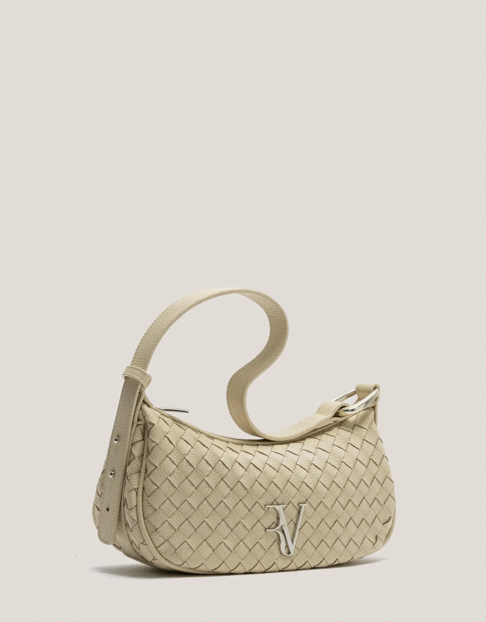 Bolso de hombro Erea Moon piel trenzada beige