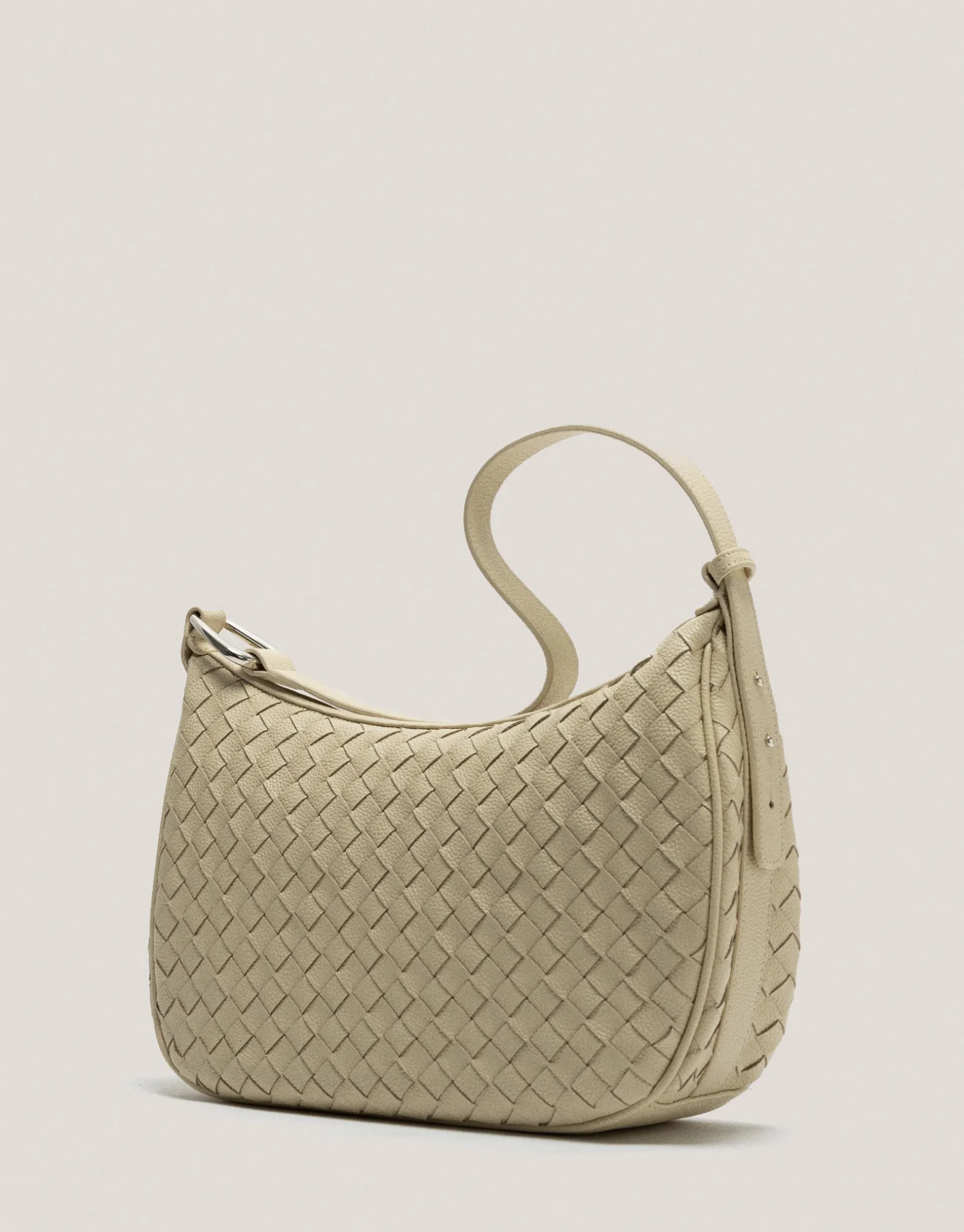 Bolso de hombro Erea Moon Maxi piel trenzada beige