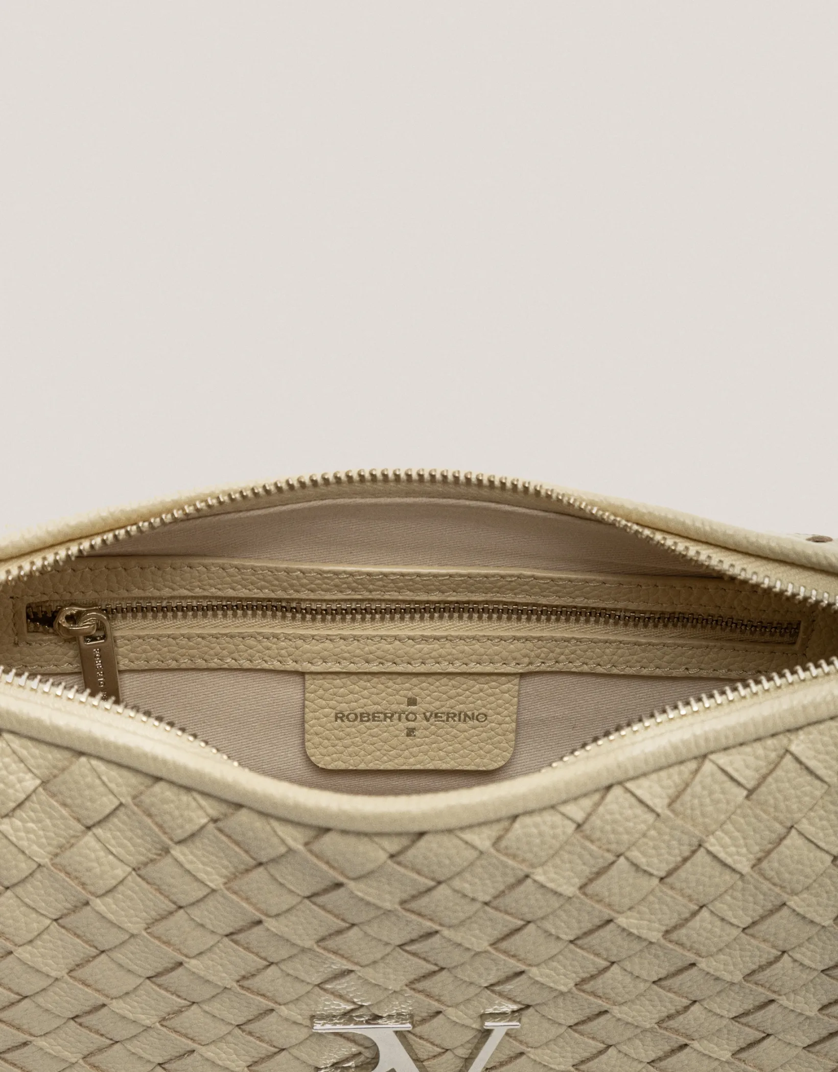 Bolso de hombro Erea Moon piel trenzada beige