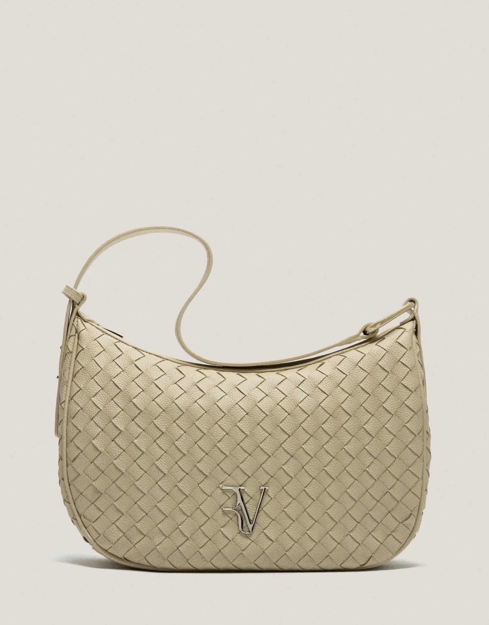Bolso de hombro Erea Moon Maxi piel trenzada beige
