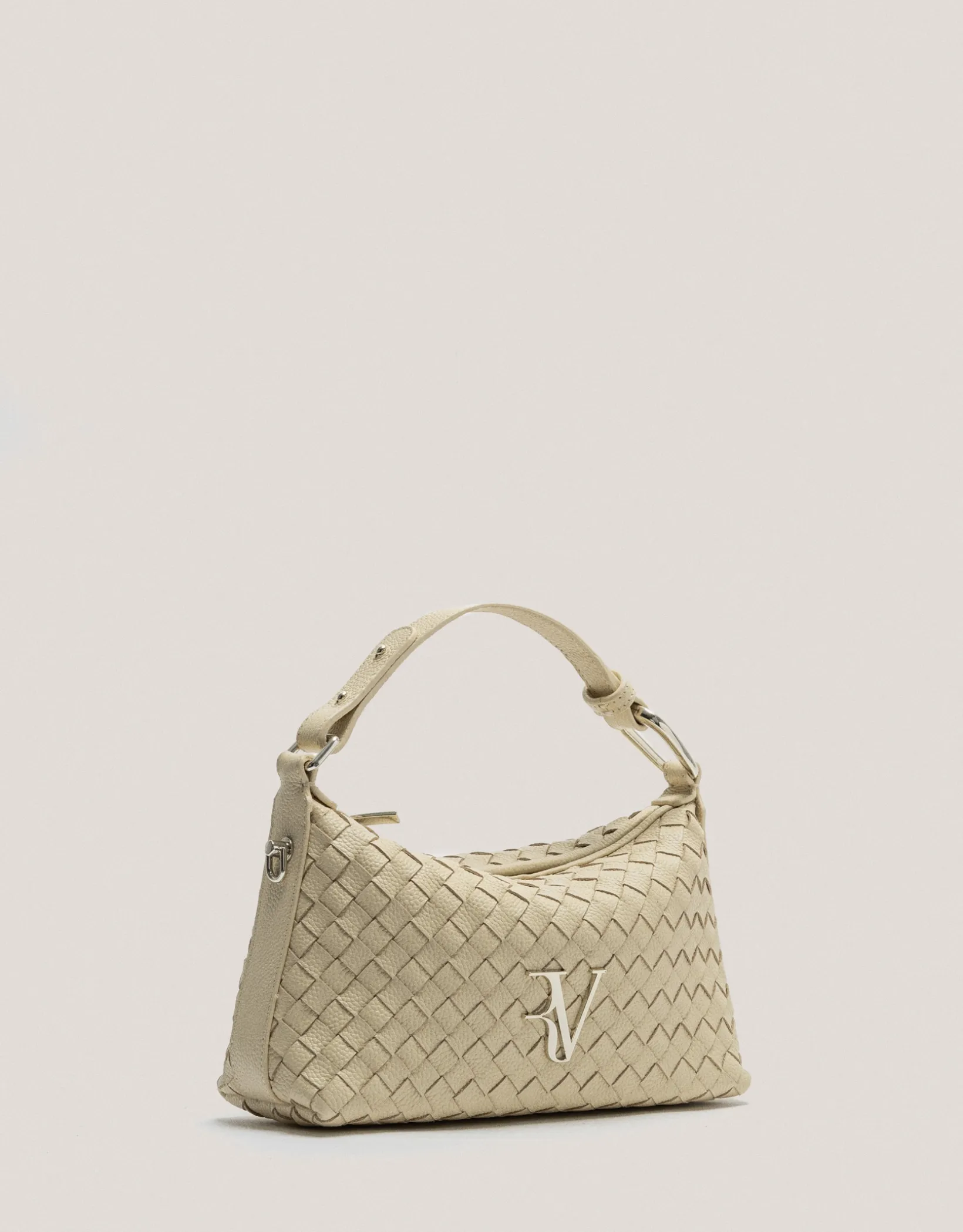 Bolso de mano Erea Pouch piel trenzada beige