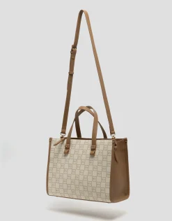 Bolso de mano Gala Satchel Maxi piel logos crema