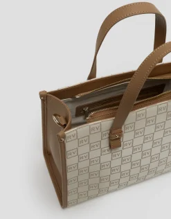 Bolso de mano Gala Satchel Maxi piel logos crema