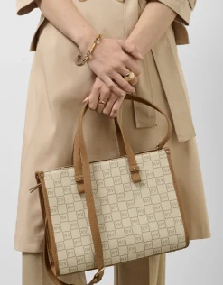 Bolso de mano Gala Satchel Maxi piel logos crema