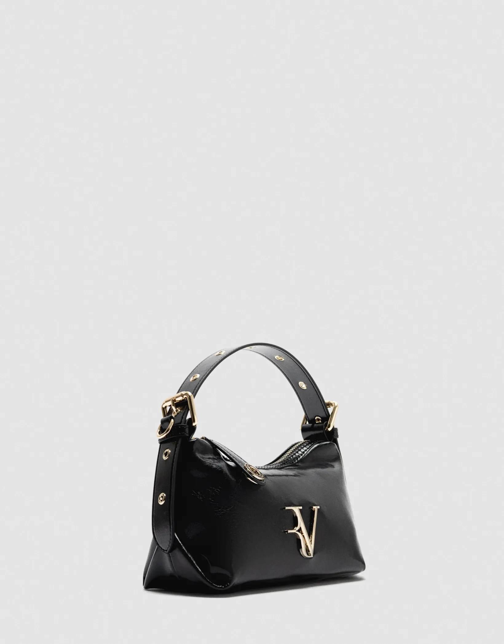 Bolso de mano Margot Metal mini piel craquelada negra