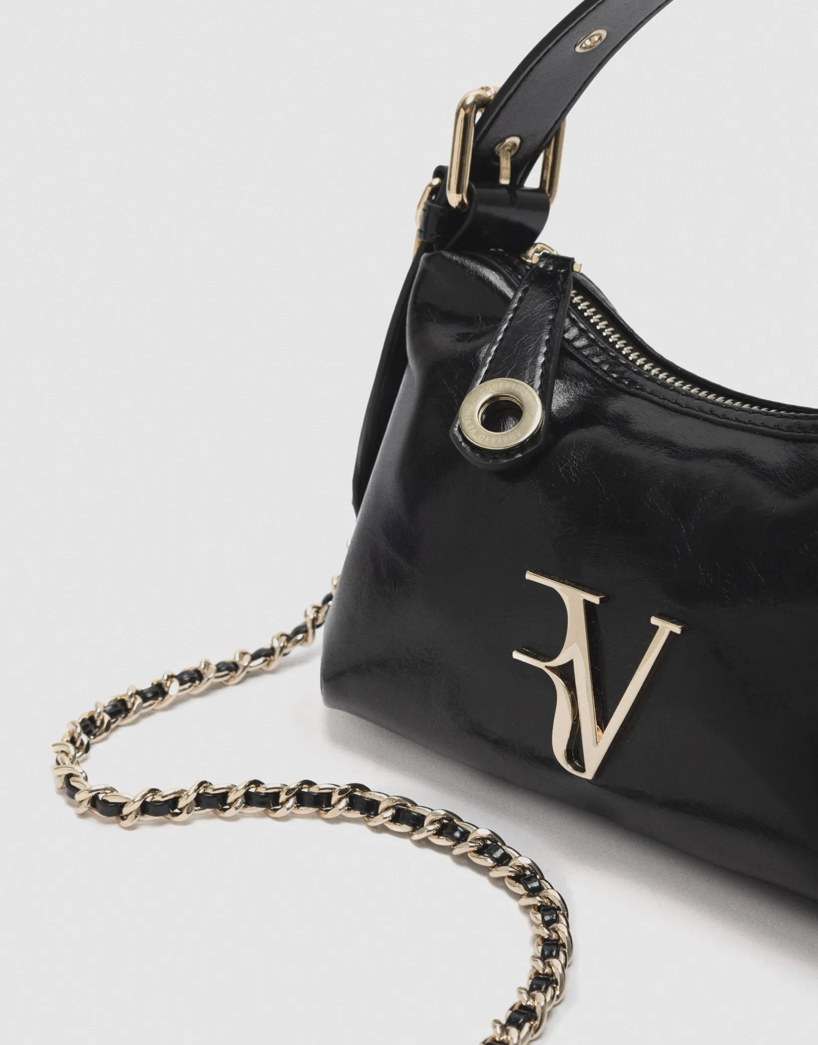 Bolso de mano Margot Metal mini piel craquelada negra