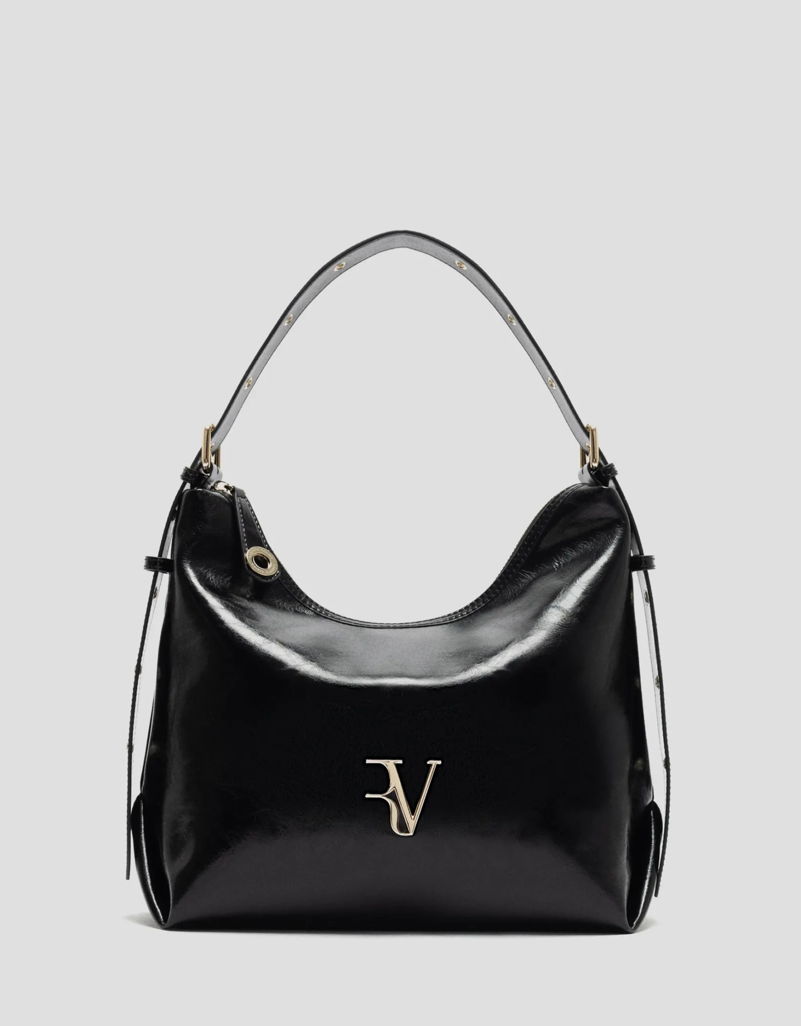 Bolso hobo Margot Metal piel craquelada negra