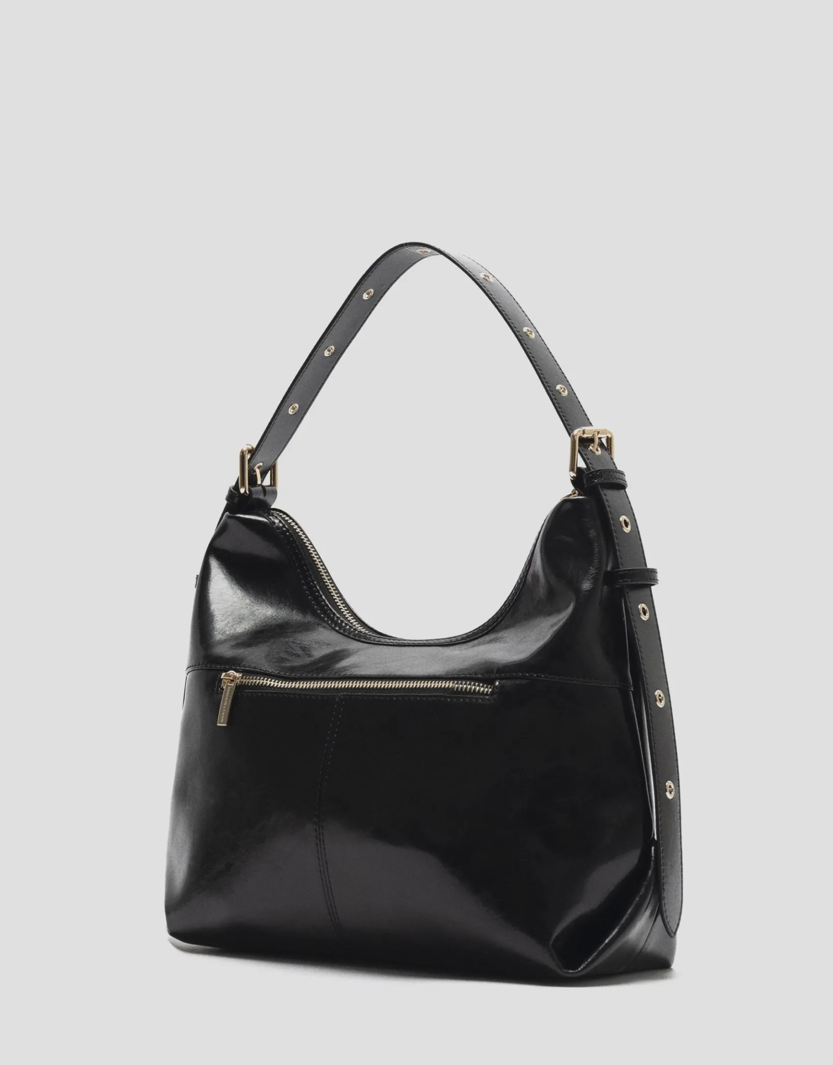 Bolso hobo Margot Metal piel craquelada negra