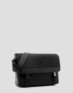 Bolso messenger nailon y piel negro
