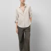 Camisa algodón blanco con listas cámel
