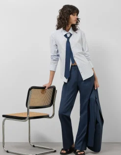 Camisa algodón blanco con listas azules