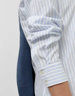 Camisa algodón blanco con listas azules