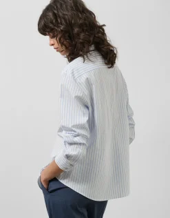 Camisa algodón blanco con listas azules