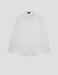 Camisa algodón blanco con listas cámel