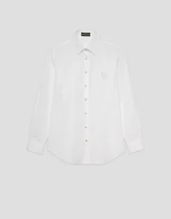 Camisa corte masculino blanca con logo bordado