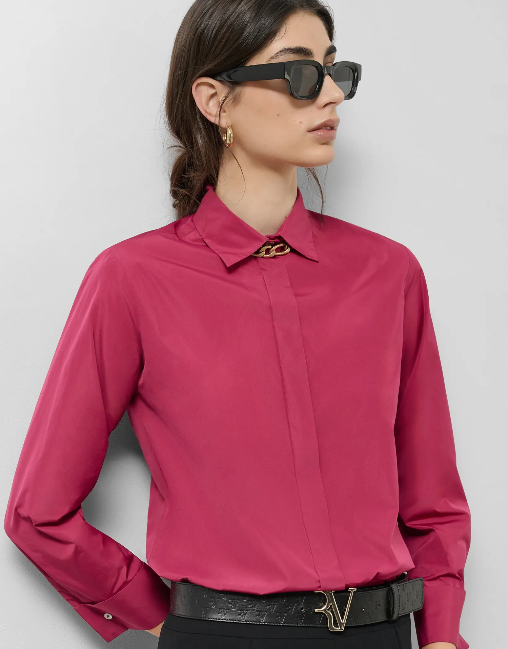 Camisa manga larga tafeta frambuesa