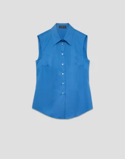 Camisa sin mangas algodón azul