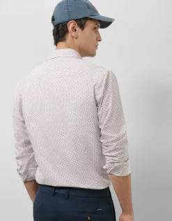 Camisa sport regular blanca estampado geométrico rojo/marino
